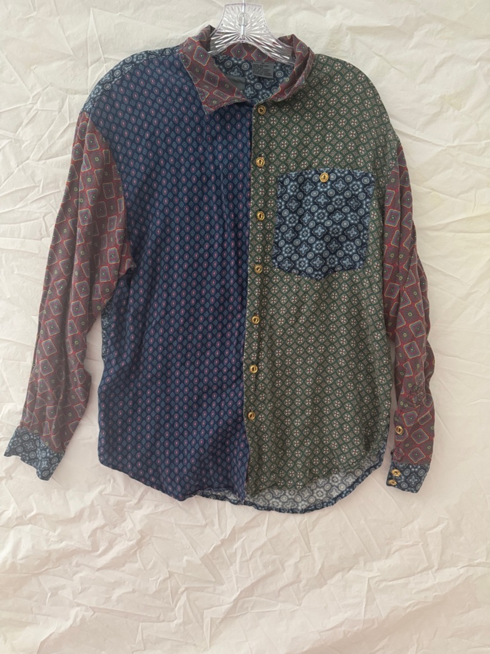 Liz Wear Vintage Boho Patchwork Paisley Button-Down Shirt